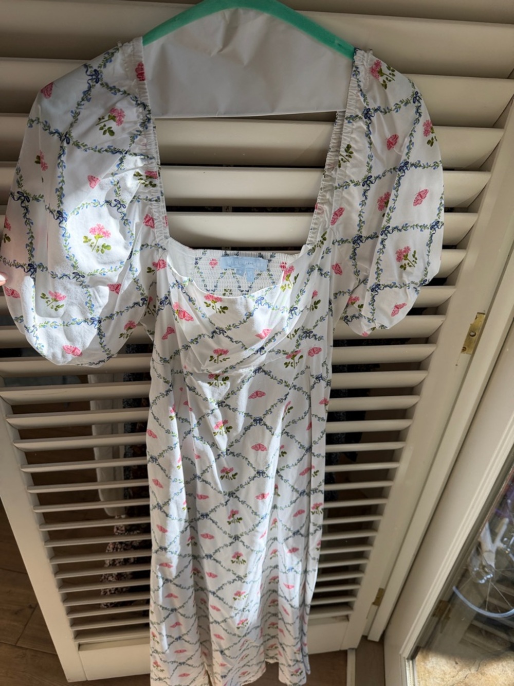 Hill House White Floral Maxi Dress with Pink & Green Accents